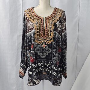 Soft Surroundings Womens XL Venetian Velvet Baroque Embellished Tunic Top